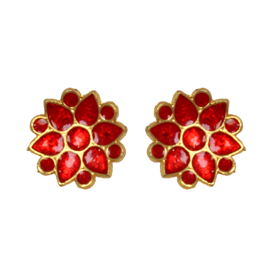 Daneen Copper Gold Plated Stylish Assamese Traditional Earring & Jhumka for Women (Red)