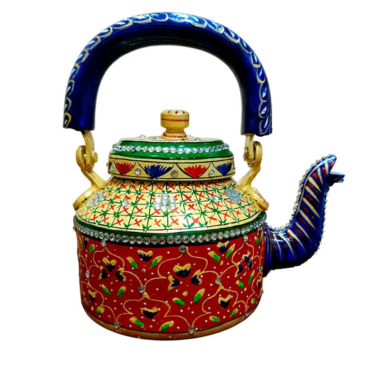 Daneen Traditional Hand-Painted Colourful Aluminum Decorative Tea Kettle Pot Showpiece For Wedding Event And Home Decoration