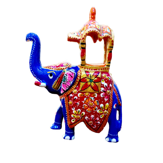 Daneen Metal Primium Elephant Showpeice, Rajasthani Handicrafts  Uptrunk Statue, Made of White Metal, Enamel Paint, Multi Colour
