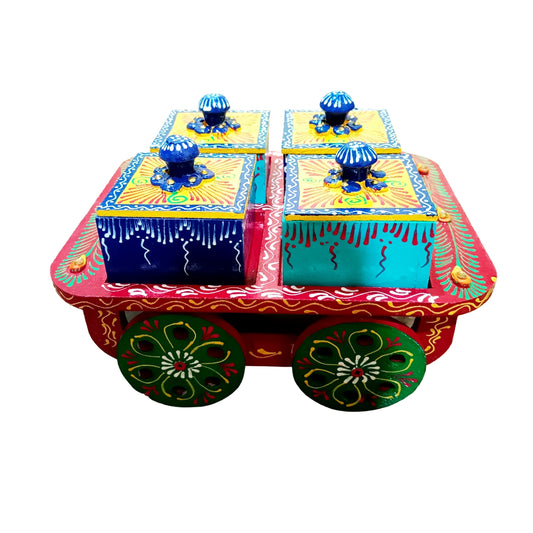 Daneen Decorative Handicraft for Candy, Dry Fruit Storage box for Gifting Dry Fruit Box/Wooden Dry Fruit Box/Sweets Box/Oxidized Dry Fruit Box/Gift Box/Mukhwash Box - Multi (Pack of 4)