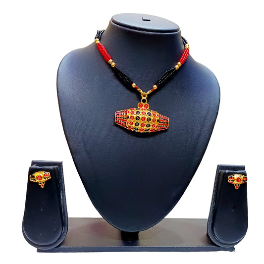 Daneen Copper Gold Plated Stylish Women Assamese Traditional Hatidat Golpata Necklace with Earring | Axomia Gohona Set for Women/Girl's (Black & Red)